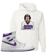 Air Jordan 1 Metallic Purple Hoodie | Escobar Illustration, White