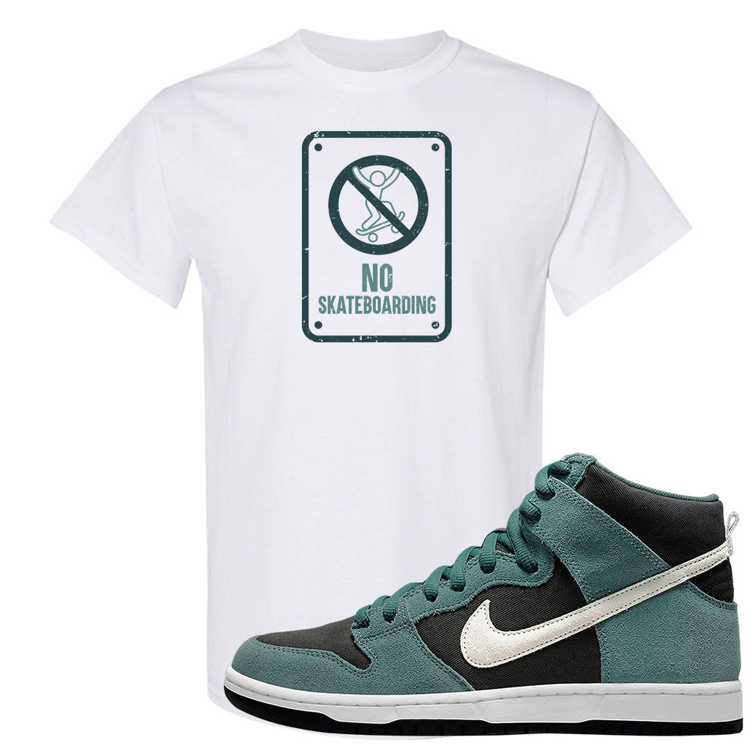 Green Suede High Dunks T Shirt | No Skating Sign, White