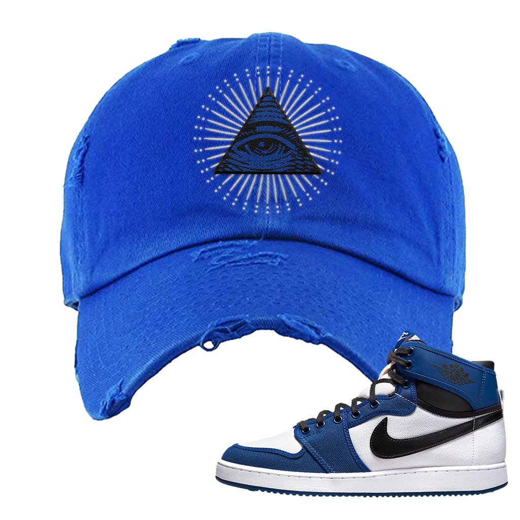 KO Storm Blue 1s Distressed Dad Hat | All Seeing Eye, Royal