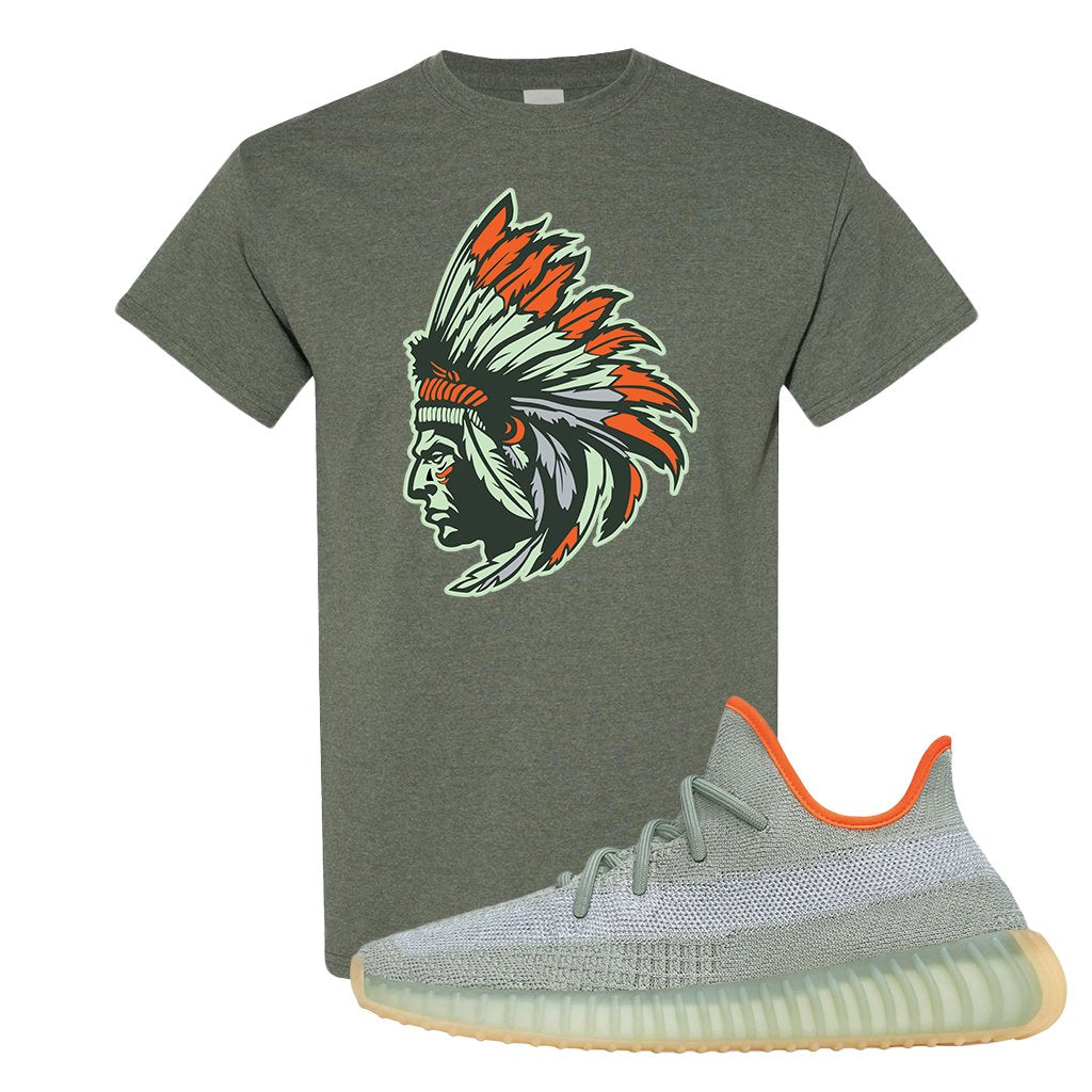 Yeezy 350 V2 Desert Sage Sneaker T Shirt |Indian Chief | Heather Military Green