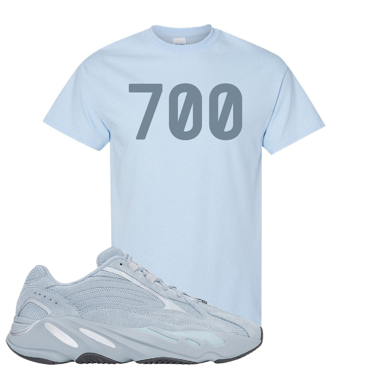 Yeezy Boost 700 V2 Hospital Blue 700 Sneaker Matching Light Blue T-Shirt