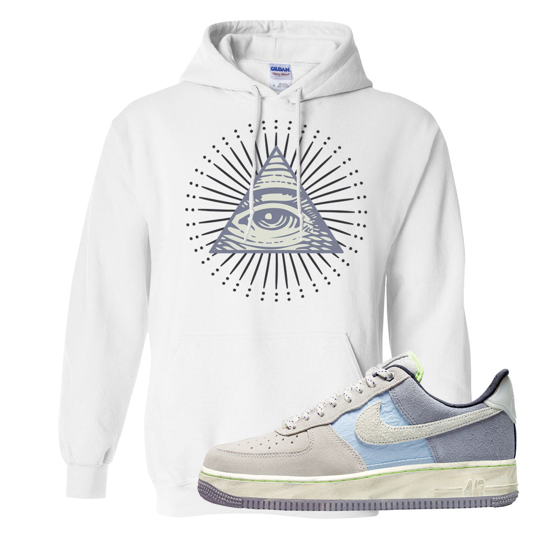 Womens Mountain White Blue AF 1s Hoodie | All Seeing Eye, White