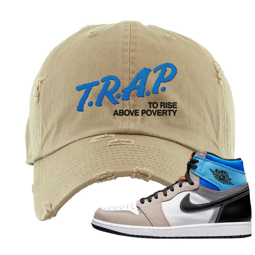 Prototype 1s Distressed Dad Hat | Trap To Rise Above Poverty, Khaki