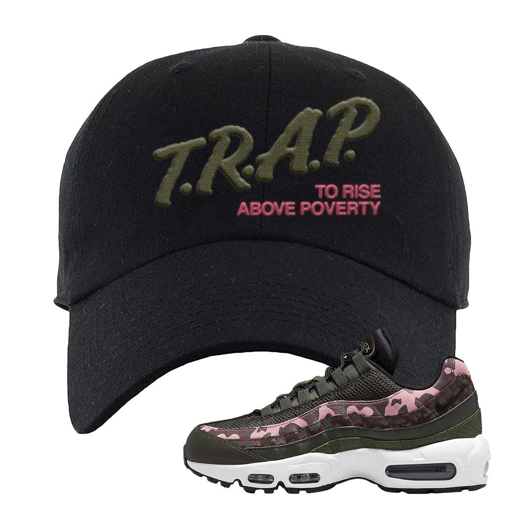 Olive Pink Camo 95s Dad Hat | Trap To Rise Above Poverty, Black