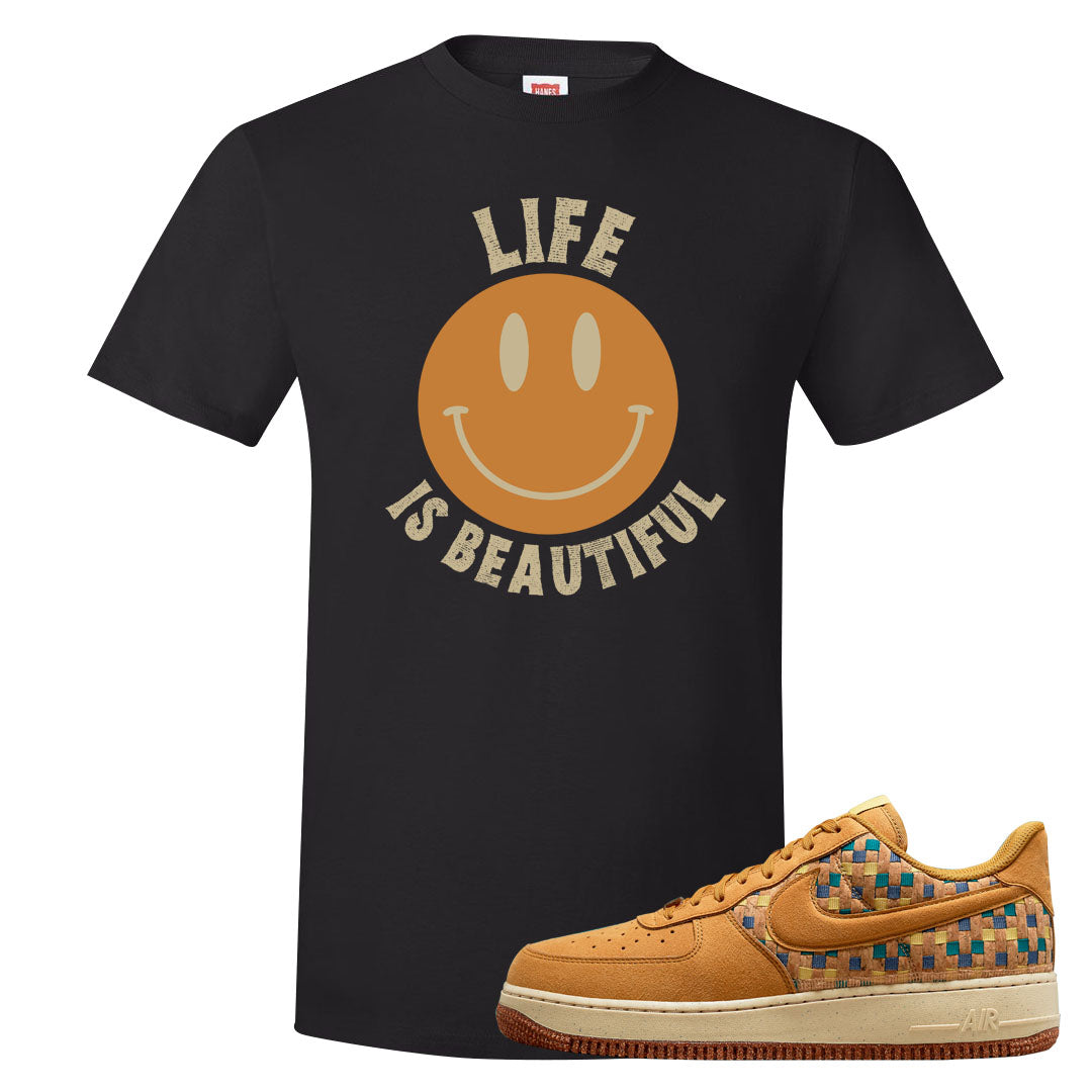 Woven Cork Low AF 1s T Shirt | Smile Life Is Beautiful, Black