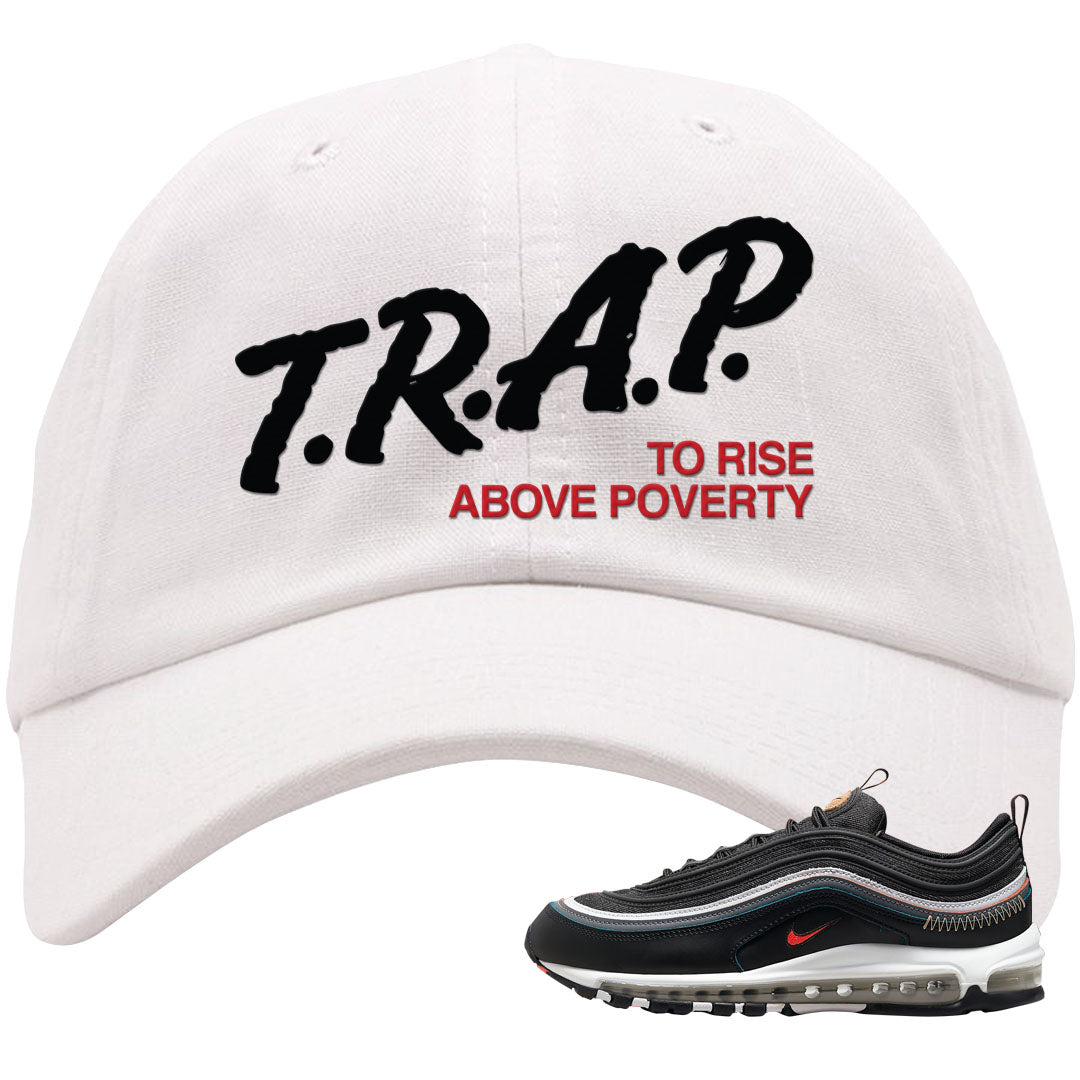 Alter and Reveal 97s Dad Hat | Trap To Rise Above Poverty, White