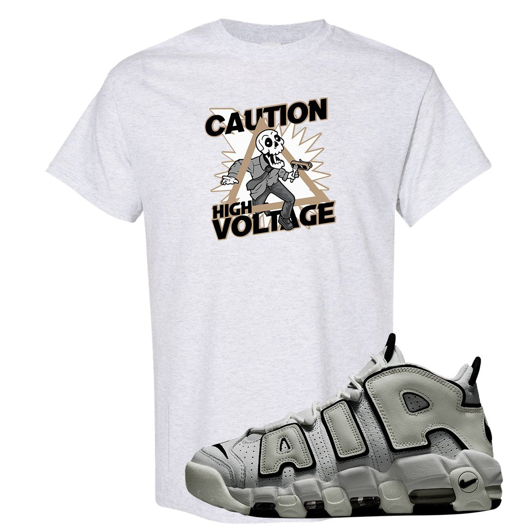White Black Uptempos T Shirt | Caution High Voltage, Ash