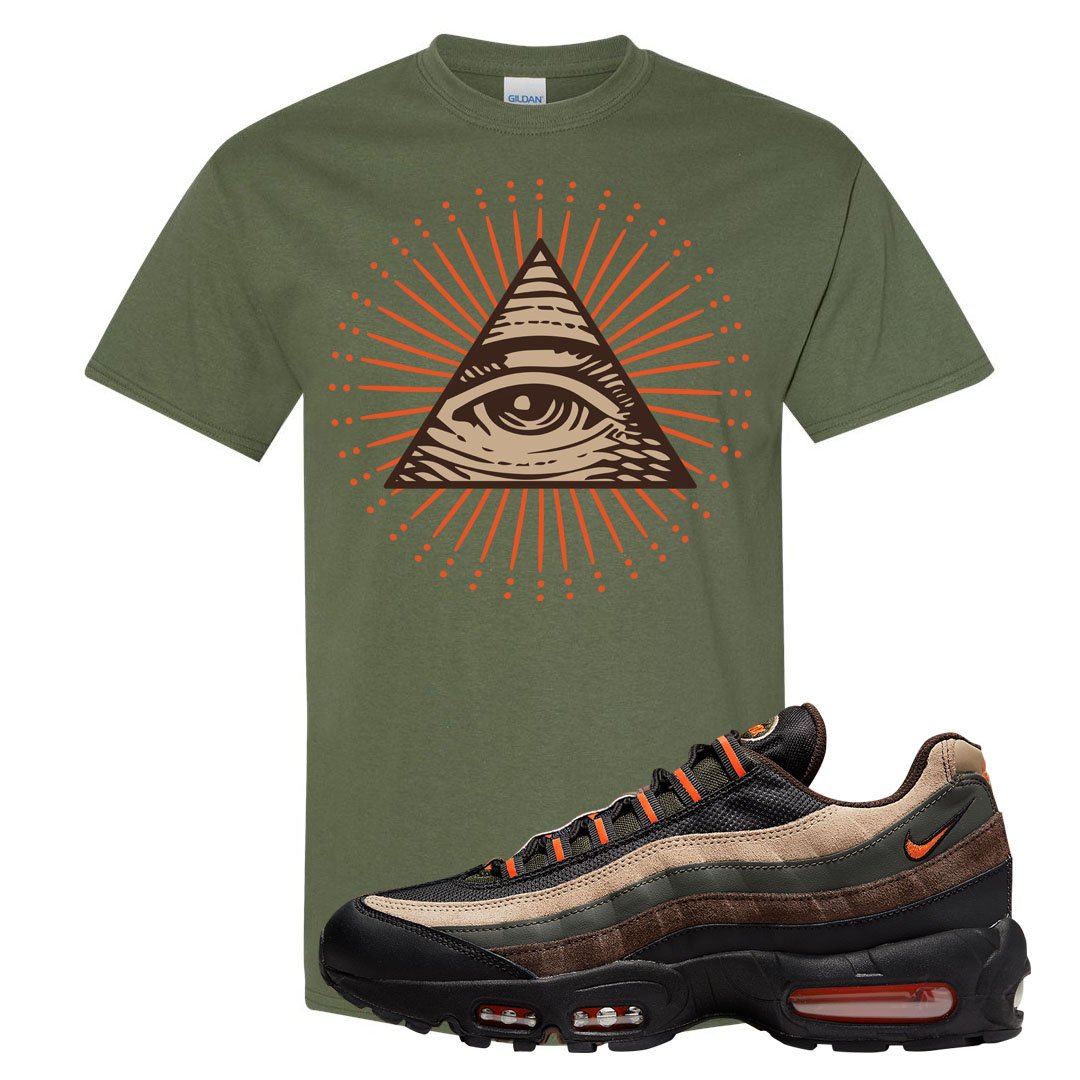 Dark Army Orange Blaze 95s T Shirt | All Seeing Eye, Military Green