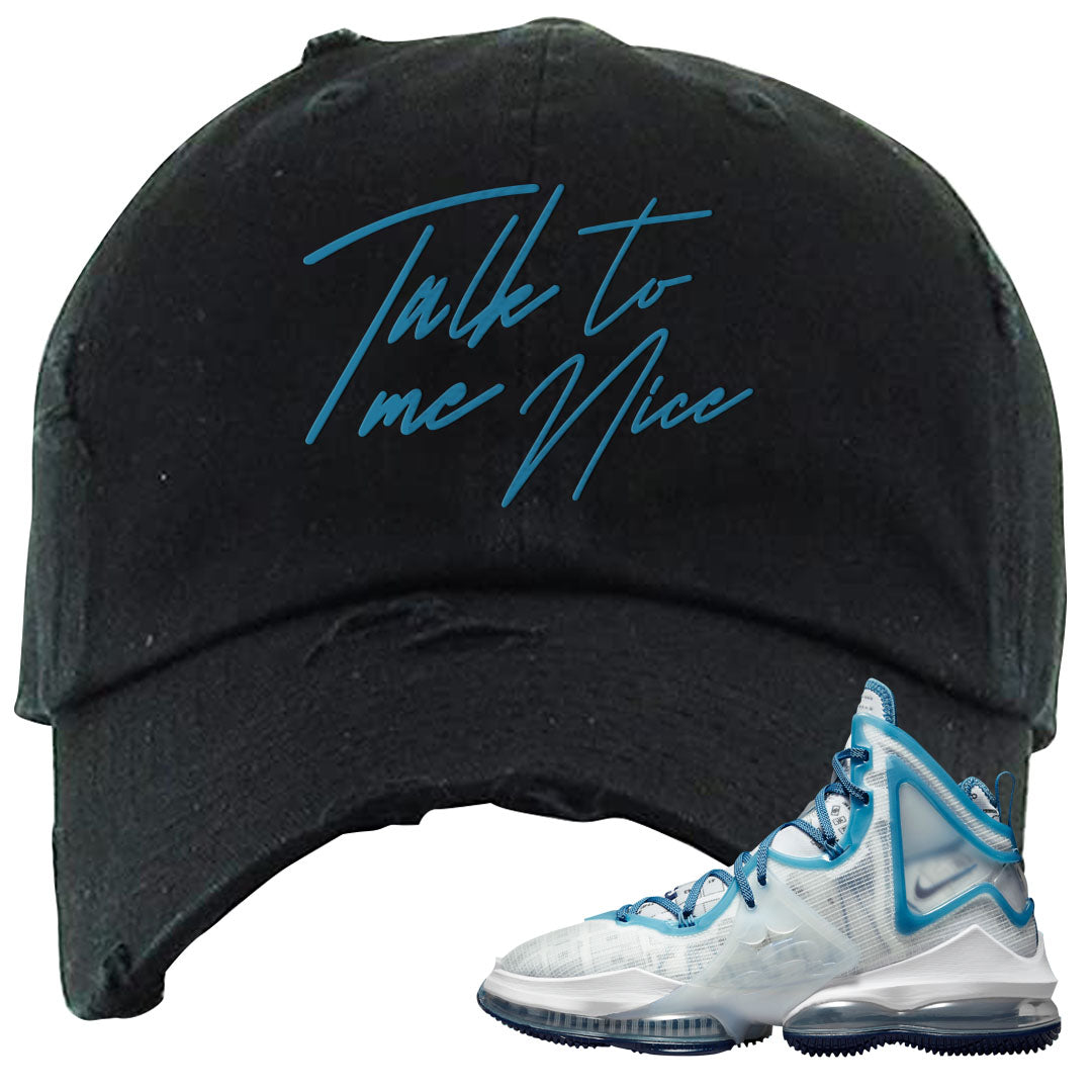 White Blue Space Bron 19s Distressed Dad Hat | Talk To Me Nice, Black