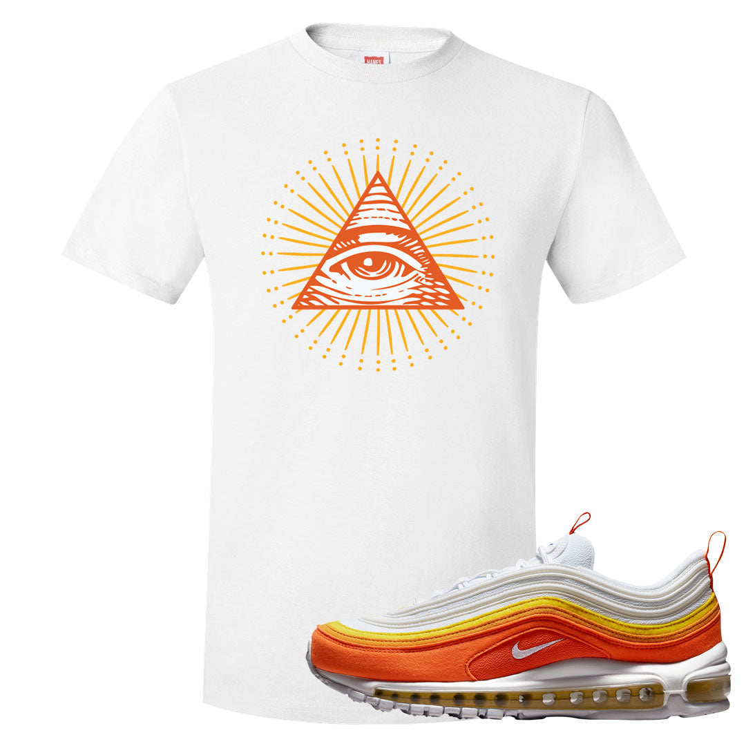 Club Orange Yellow 97s T Shirt | All Seeing Eye, White