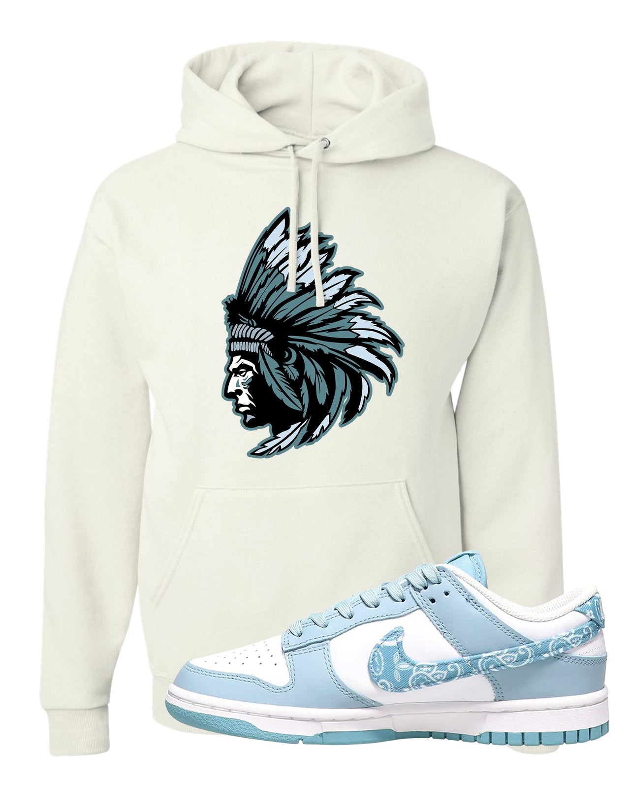 Paisley Light Blue Low Dunks Hoodie | Indian Chief, White