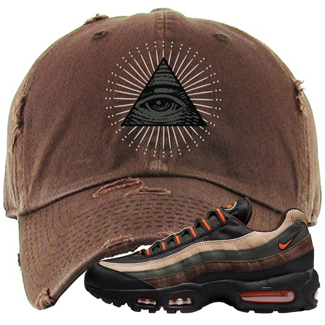 Dark Army Orange Blaze 95s Distressed Dad Hat | All Seeing Eye, Brown