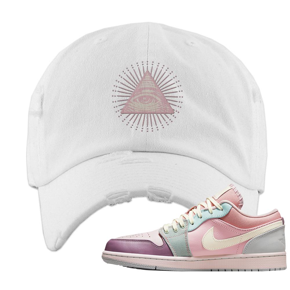 Air Jordan 1 Low Pastel Distressed Dad Hat | All Seeing Eye, White