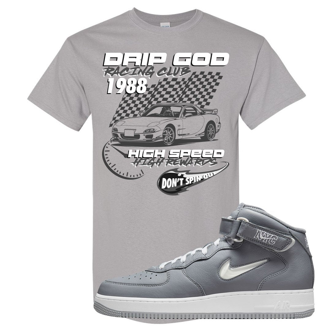 Cool Grey NYC Mid AF1s T Shirt | Drip God Racing Club, Gravel