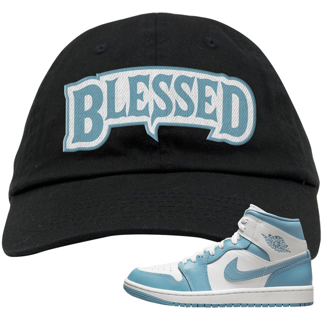 University Blue Mid 1s Dad Hat | Blessed Arch, Black