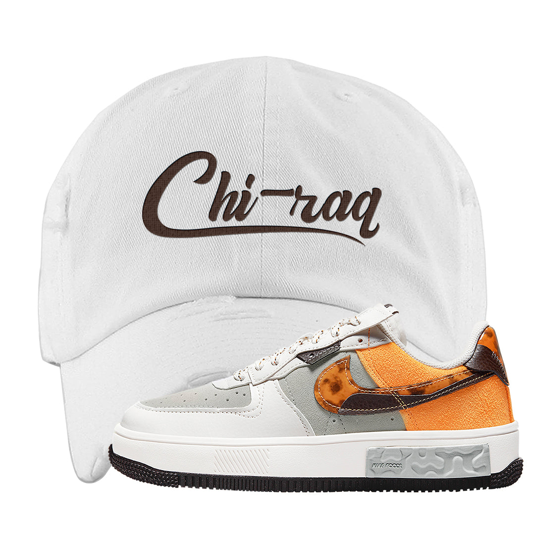 Tortoise Shell AF 1s Distressed Dad Hat | Chiraq, White