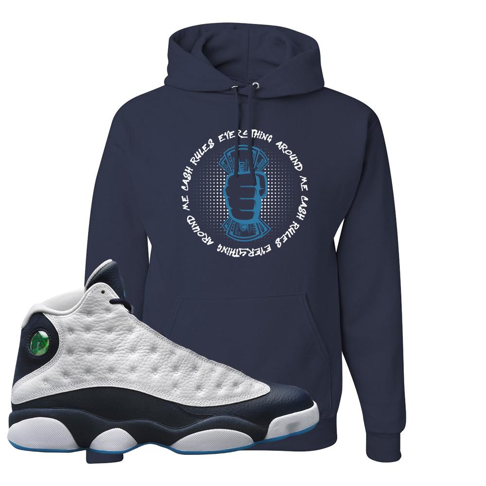 Obsidian 13s Hoodie | Cash Rules Everything Around Me, Navy Blue