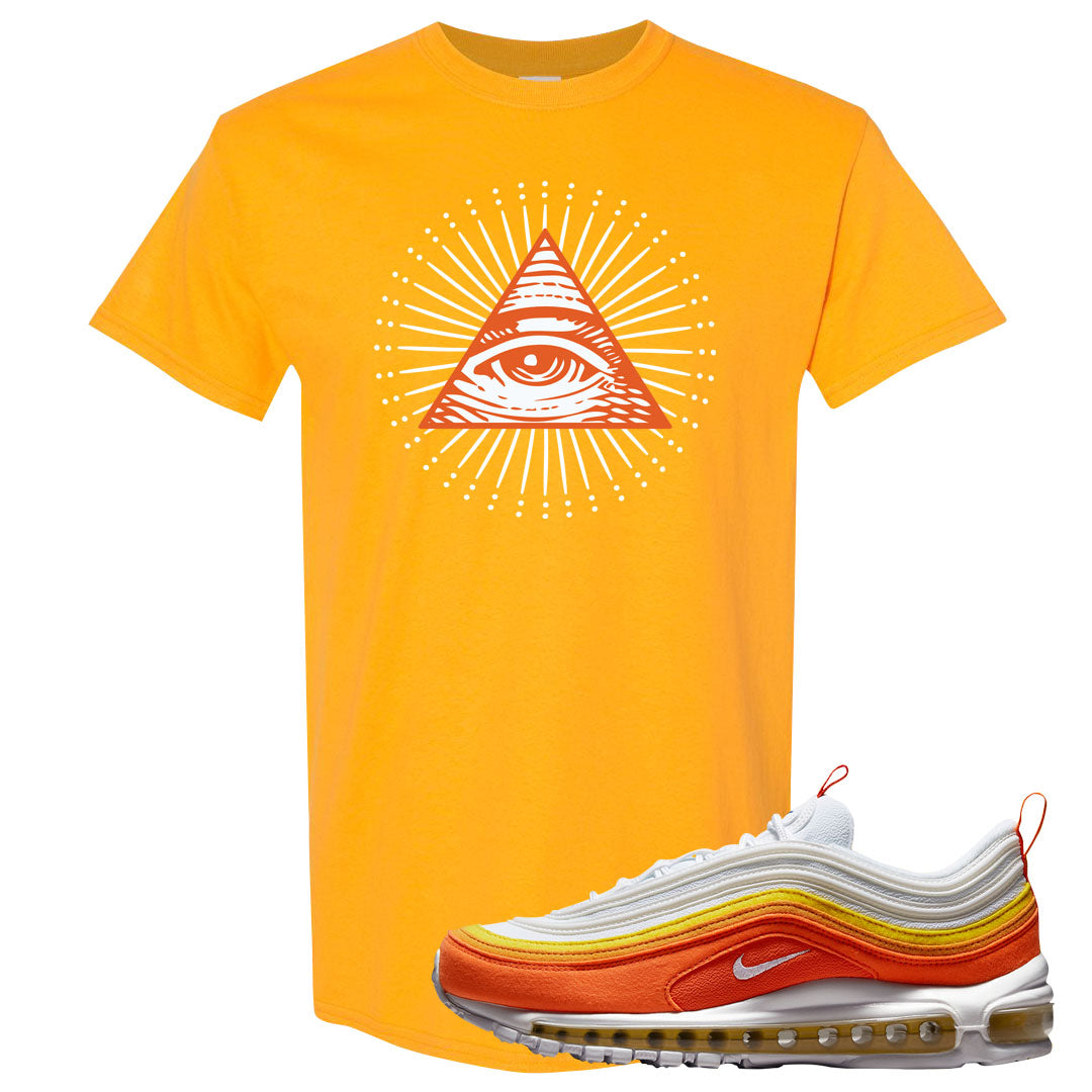 Club Orange Yellow 97s T Shirt | All Seeing Eye, Gold