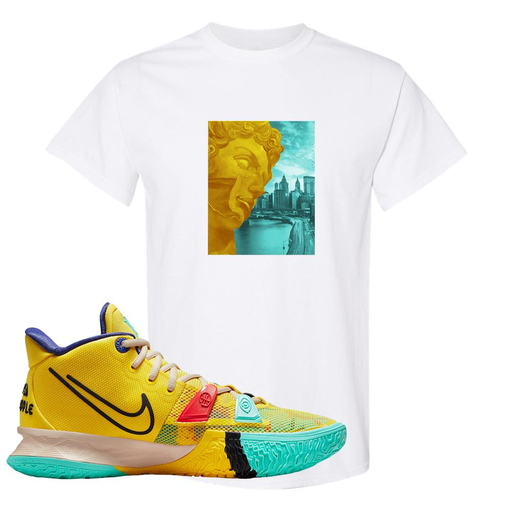 1 World 1 People Yellow 7s T Shirt | Miguel, White