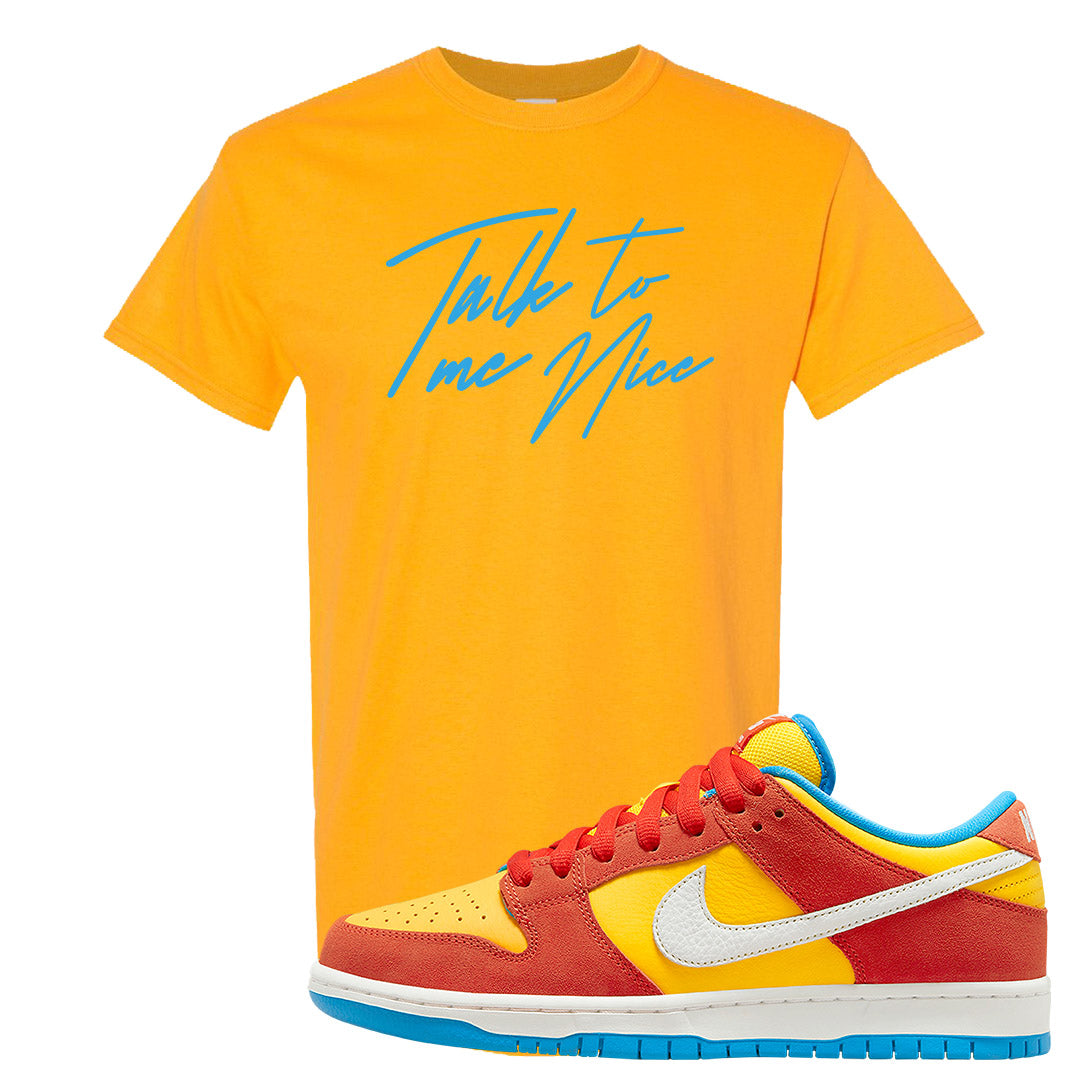 Habanero Red Gold Blue Low Dunks T Shirt | Talk To Me Nice, Gold