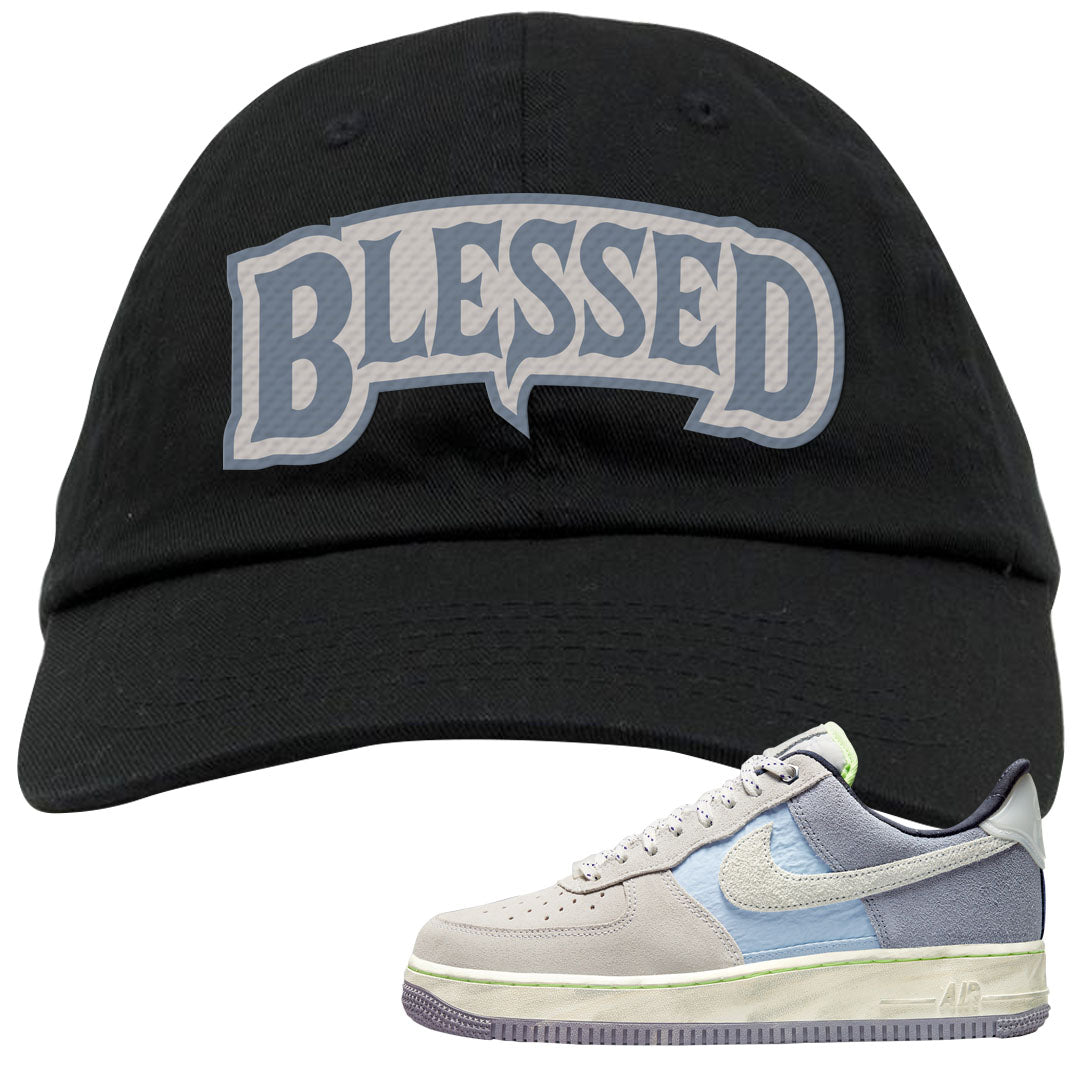 Womens Mountain White Blue AF 1s Dad Hat | Blessed Arch, Black