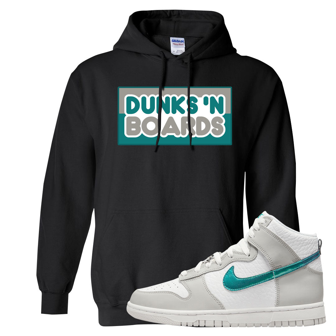 White Grey Turquoise High Dunks Hoodie | Dunks N Boards, Black