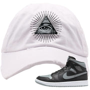 Alternate Shadow Mid 1s Distressed Dad Hat | All Seeing Eye, White