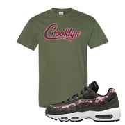 Olive Pink Camo 95s T Shirt | Crooklyn, Military Green