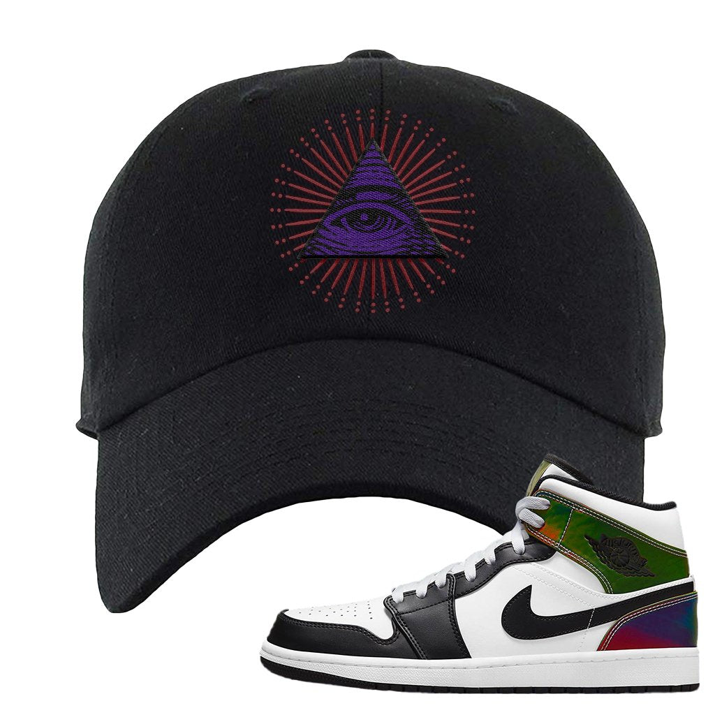 Color Change Mid 1s Dad Hat | All Seeing Eye, Black