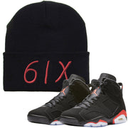 The Jordan 6 Infrared Beanie is custom designed to perfectly match the retro Jordan 6 Infrared sneakers from Nike.