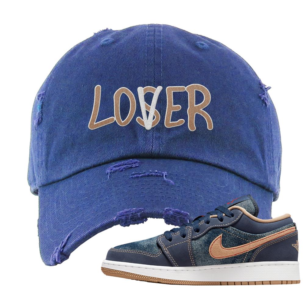 Denim Gum Bottom Low 1s Distressed Dad Hat | Lover, Navy