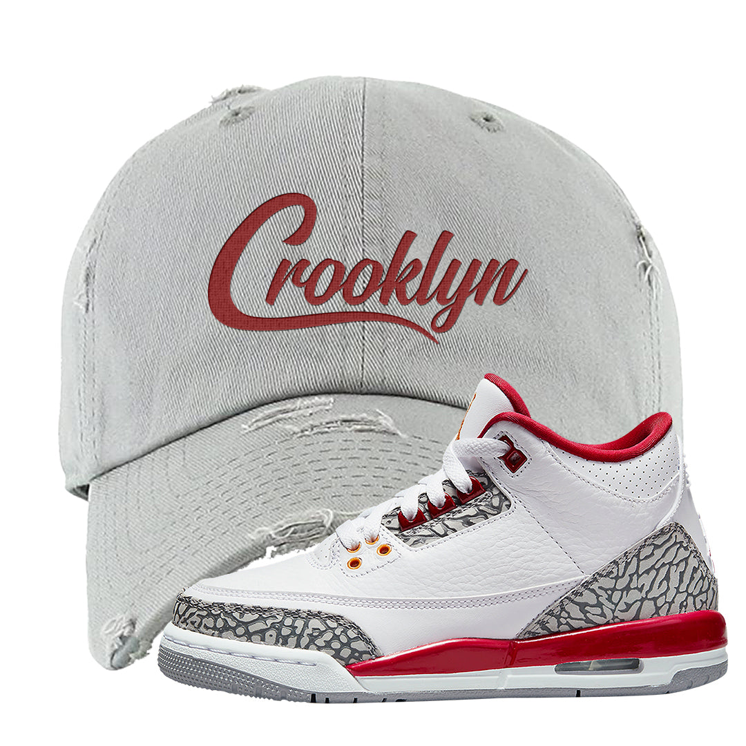Cardinal Red 3s Distressed Dad Hat | Crooklyn, Light Gray