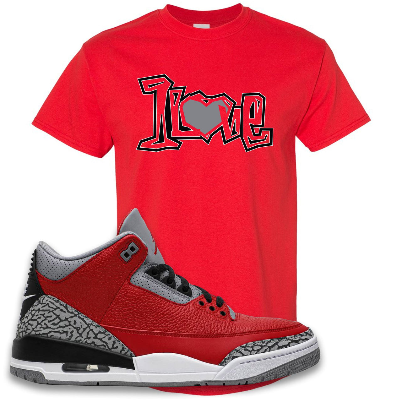 Jordan 3 Red Cement Chicago All-Star Sneaker True Red T Shirt | Tees to match Jordan 3 All Star Red Cement Shoes | 1 Love