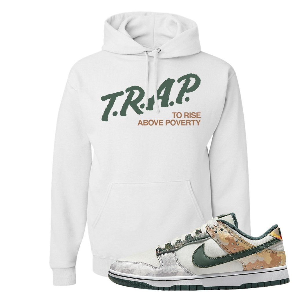 Camo Low Dunks Hoodie | Trap To Rise Above Poverty, White