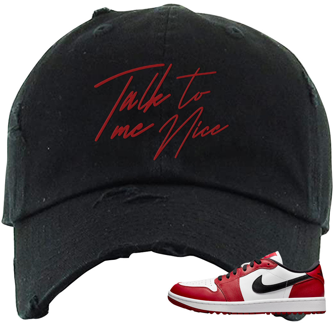 Chicago Golf Low 1s Distressed Dad Hat | Talk To Me Nice, Black