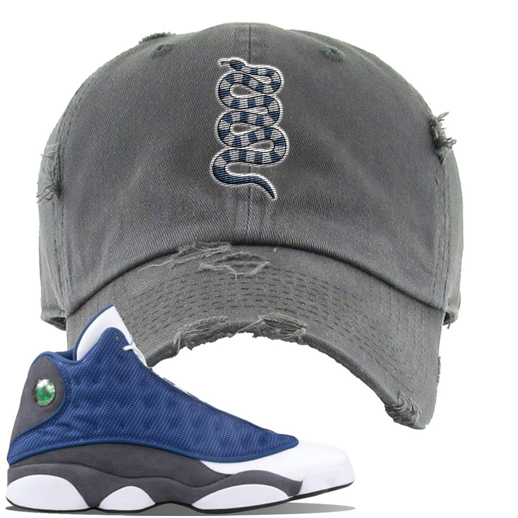 2020 Flint 13s Distressed Dad Hat | Coiled Snake, Dark Gray