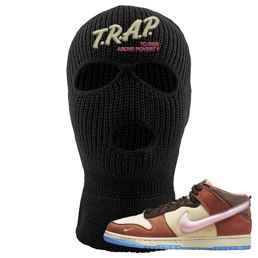 Chocolate Milk Mid Dunks Ski Mask | Trap To Rise Above Poverty, Black
