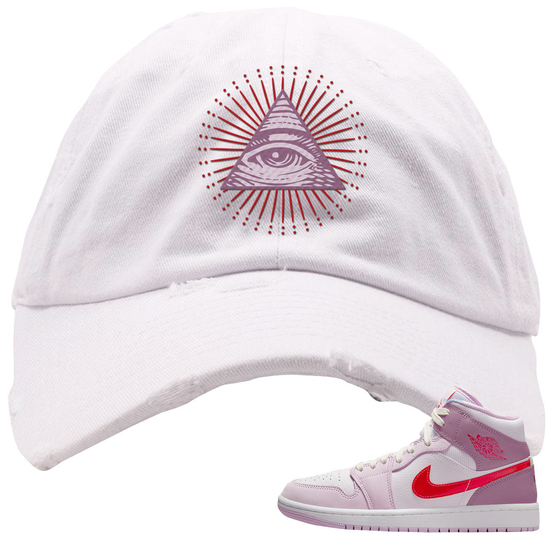 Valentine's Day Mid 1s Distressed Dad Hat | All Seeing Eye, White