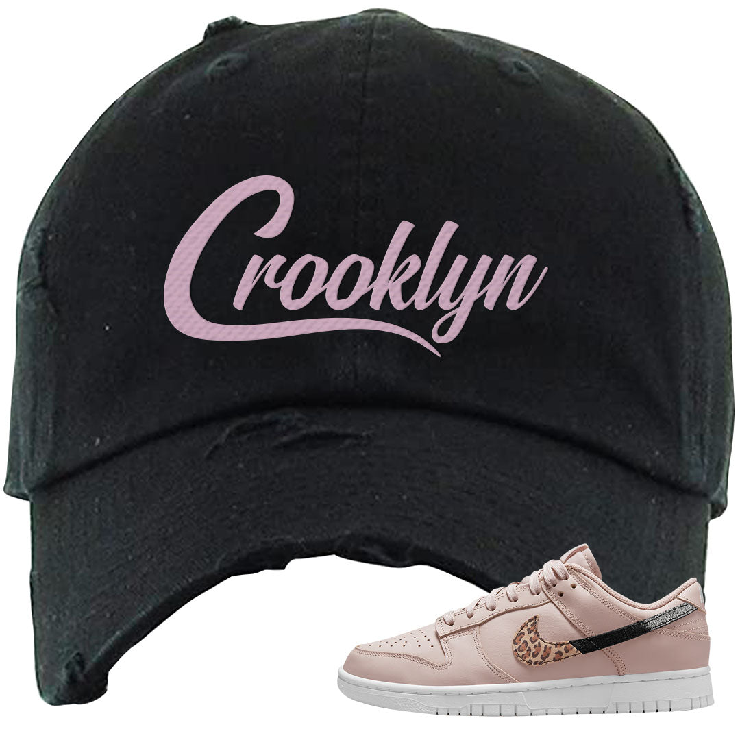 Primal Dusty Pink Leopard Low Dunks Distressed Dad Hat | Crooklyn, Black