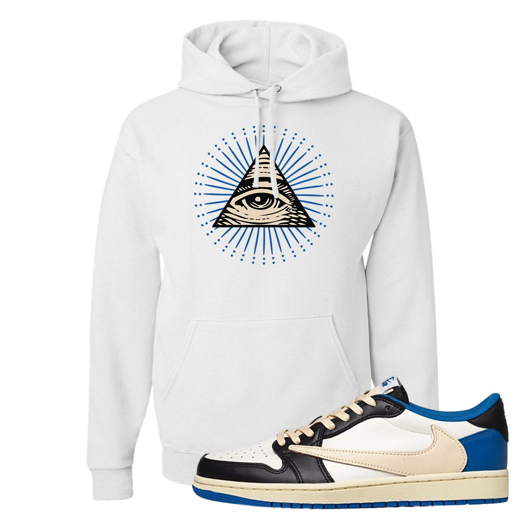 Sail Black Military Blue Shy Pink Low 1s Hoodie | All Seeing Eye, White