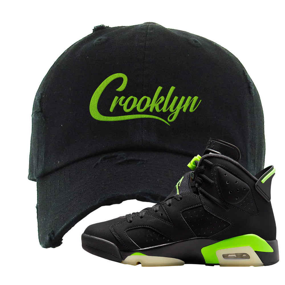 Electric Green 6s Distressed Dad Hat | Crooklyn, Black
