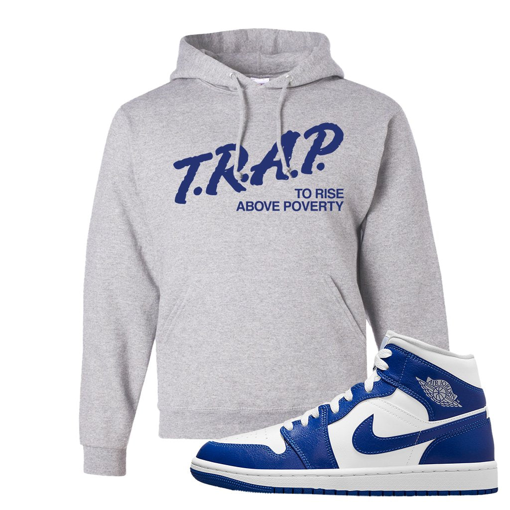 Air Jordan 1 Mid Kentucky Blue Hoodie | Trap To Rise Above Poverty, Ash