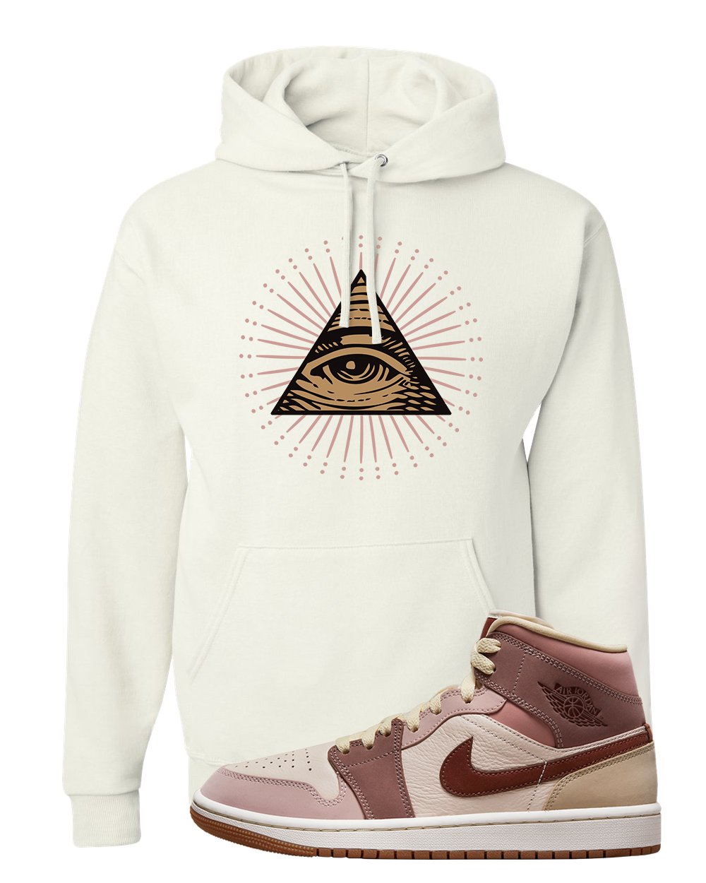 Pink Sand Mauve Mid 1s Hoodie | All Seeing Eye, White