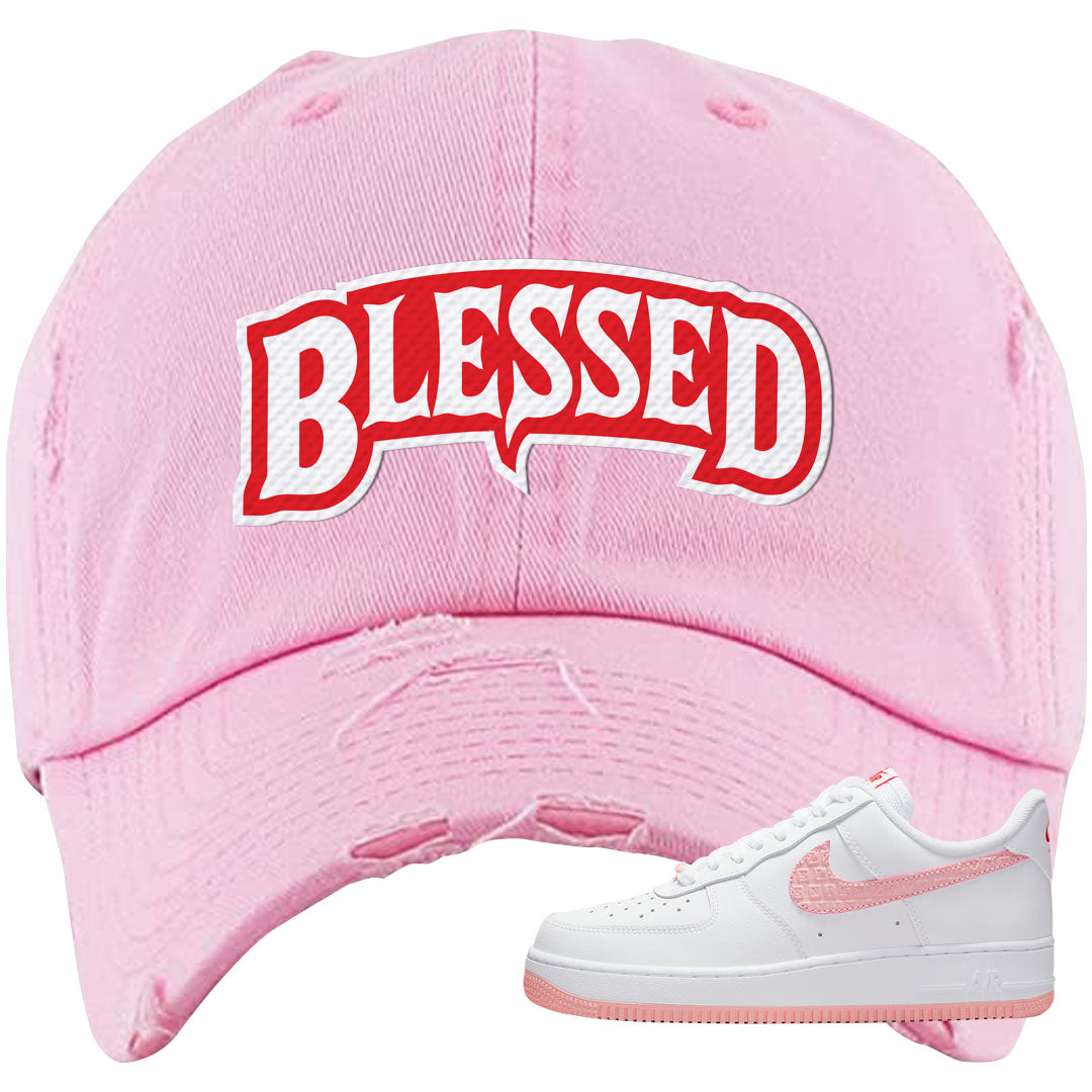 Valentine's Day 2022 AF1s Distressed Dad Hat | Blessed Arch, Light Pink