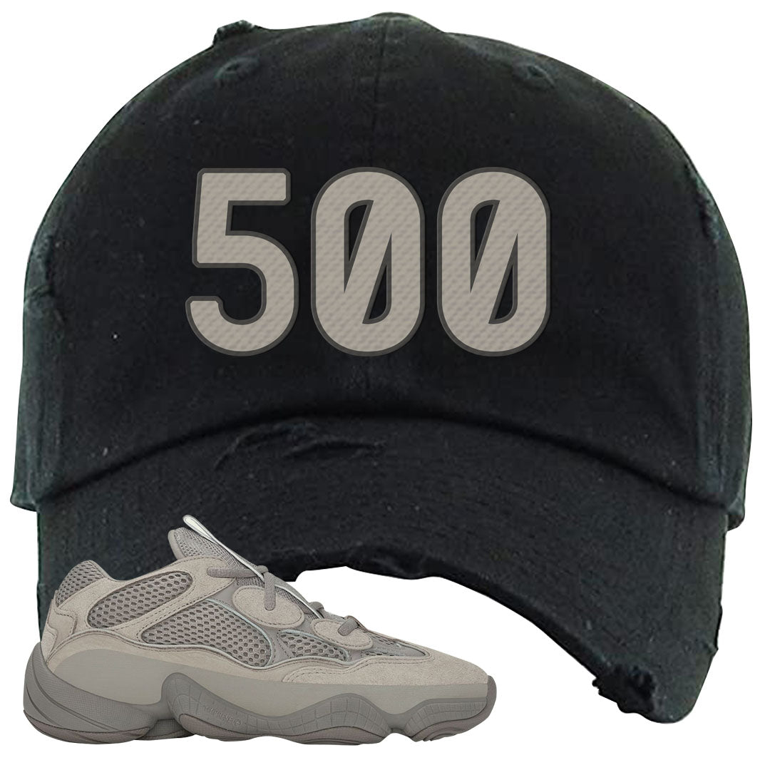 Ash Grey 500s Distressed Dad Hat | 500, Black