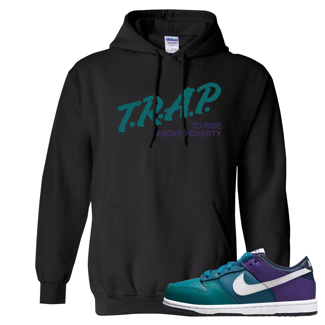 Teal Purple Low Dunks Hoodie | Trap To Rise Above Poverty, Black