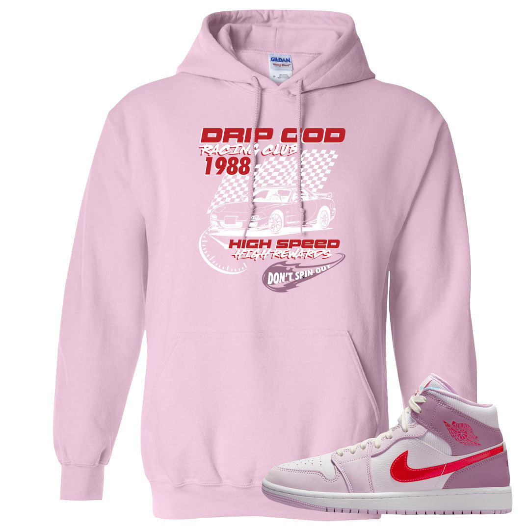 Valentine's Day Mid 1s Hoodie | Drip God Racing Club, Light Pink