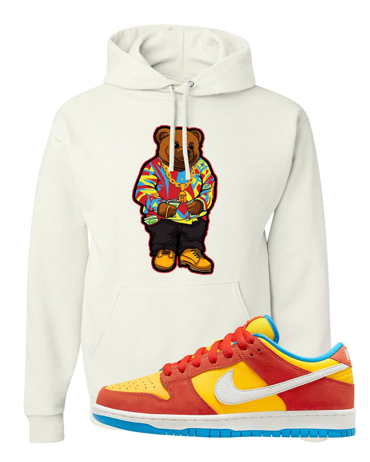 Habanero Red Gold Blue Low Dunks Hoodie | Sweater Bear, White