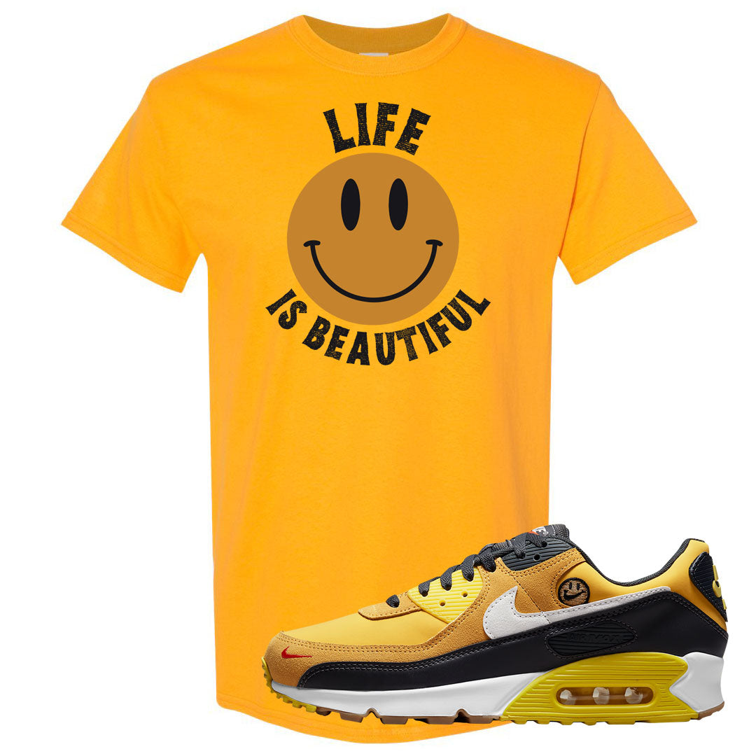 Go The Extra Smile 90s T Shirt | Smile Life Is Beautiful, Gold