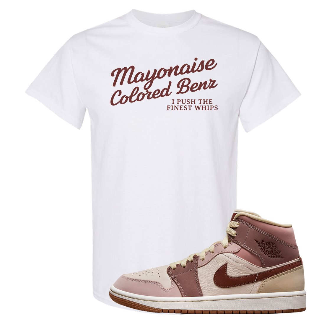 Pink Sand Mauve Mid 1s T Shirt | Mayonaise Colored Benz, White